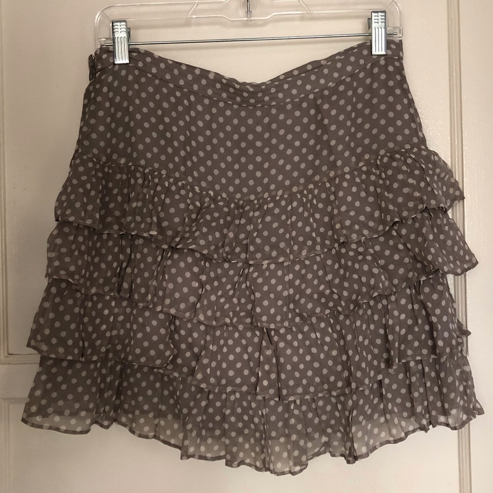 Taupe mini skirt.